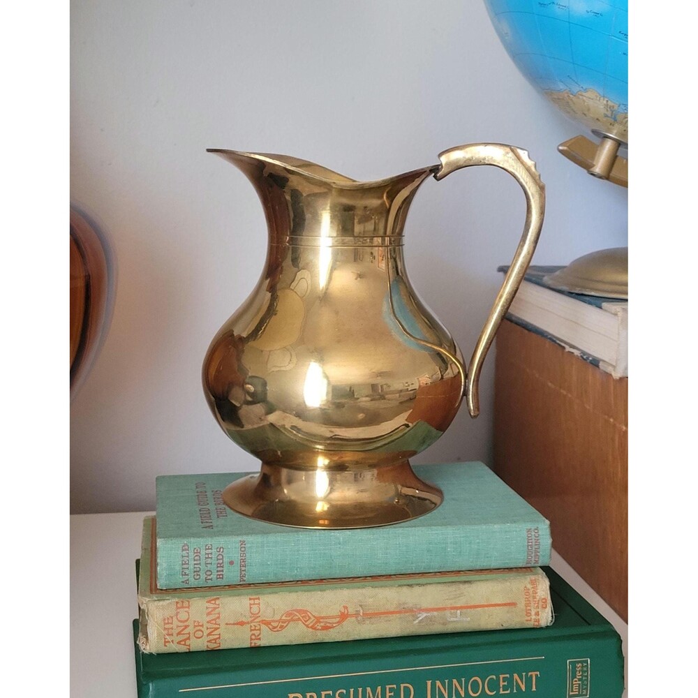 Vintage Solid Brass Pitcher 7" Tall Traditional Farmhouse Cottagecore
